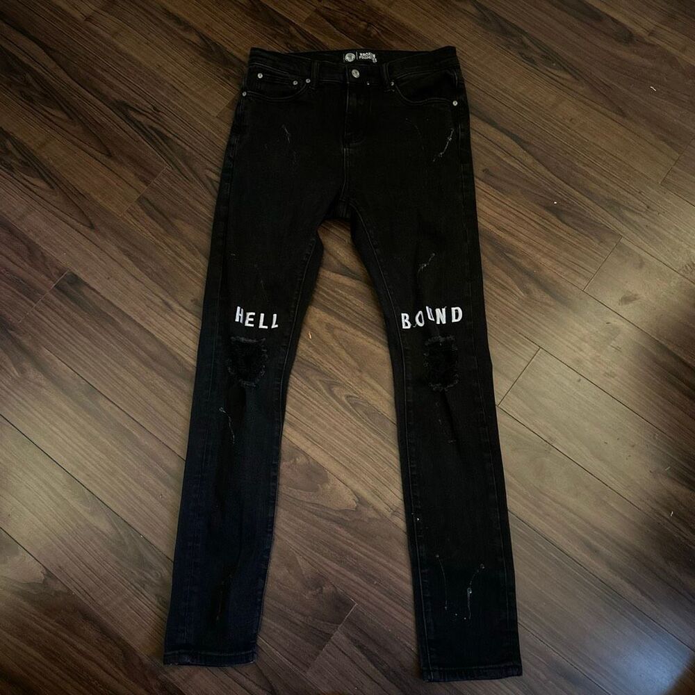 Broken Promises Hell bound distressed black jeans 30